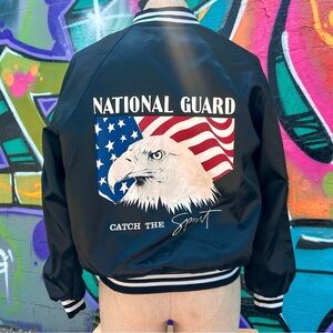 NATIONAL GUARD Vintage Bomber Jacket size Large | Black with Patriotic Print